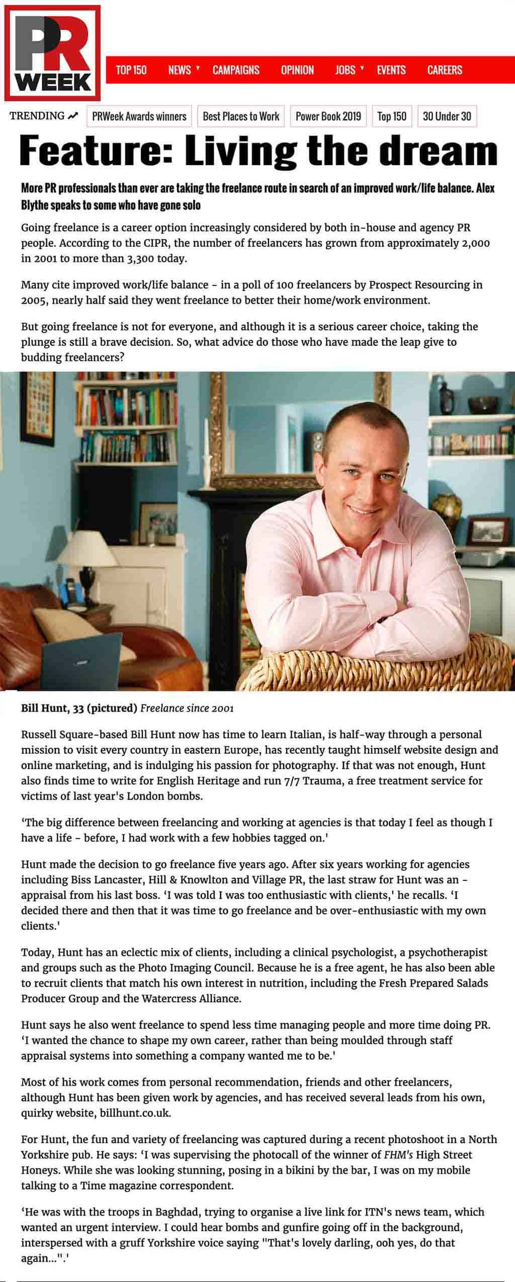 Bill Hunt in PR Week Magazine